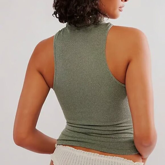 NWT Free People Intimately Always Ready Seamless Green Turtleneck Tank - Picture 2 of 5
